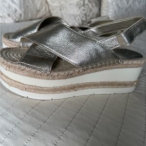 Marc Fisher Metallic Espadrille Wedges - LIKE NEW